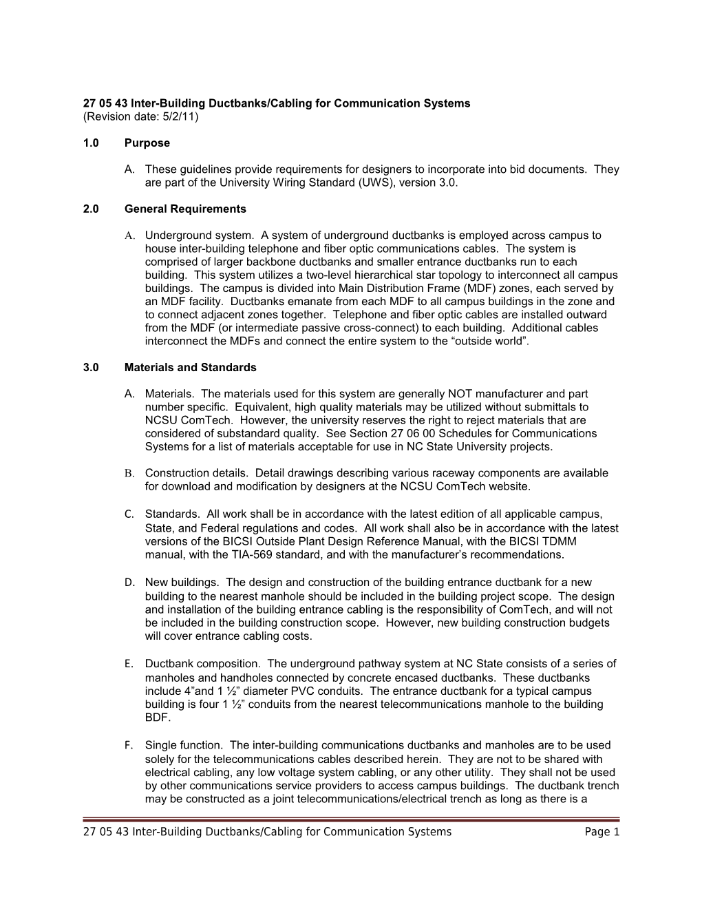 27 05 43 Inter-Building Ductbanks/Cabling for Communication Systems