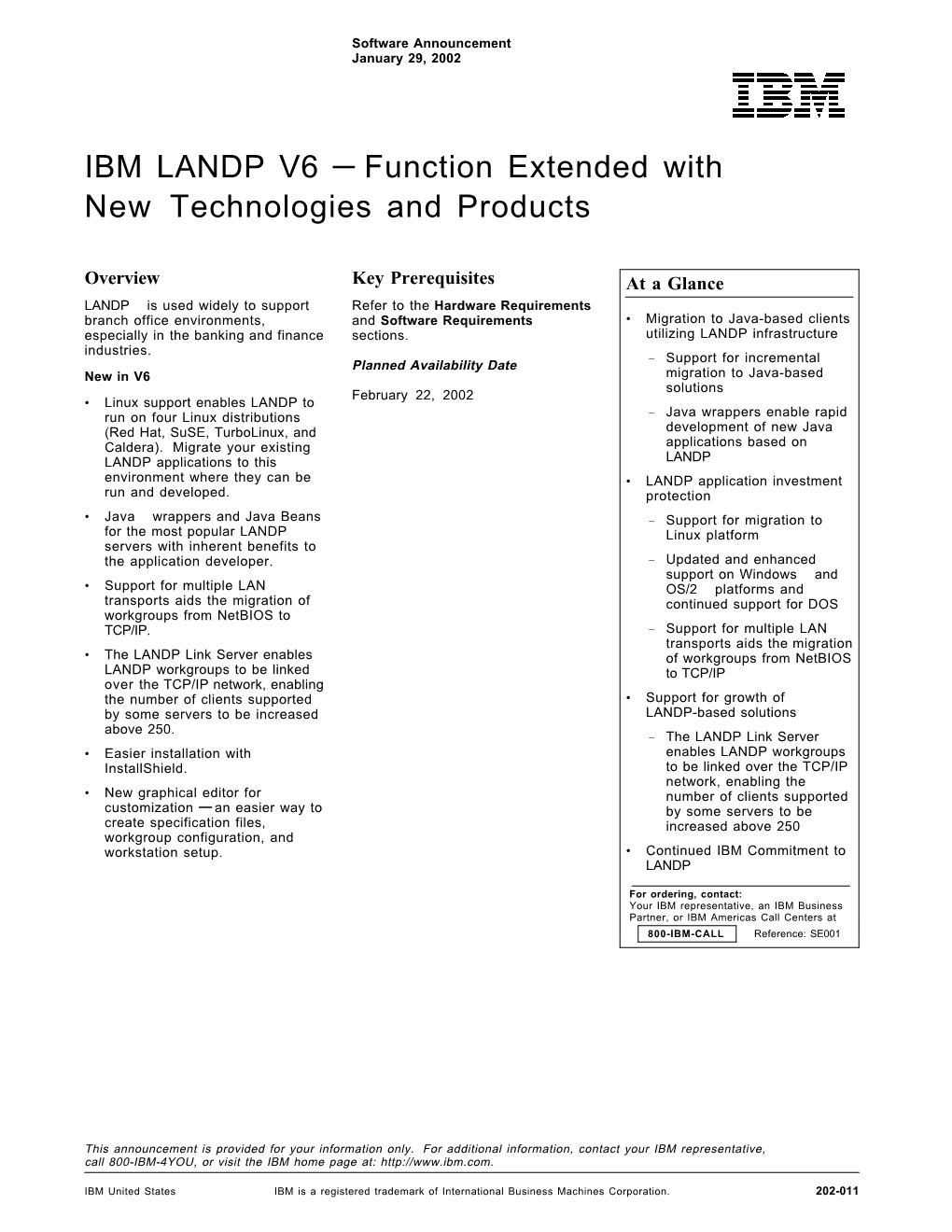 IBM LANDP V6 — Function Extended with New Technologies and Products