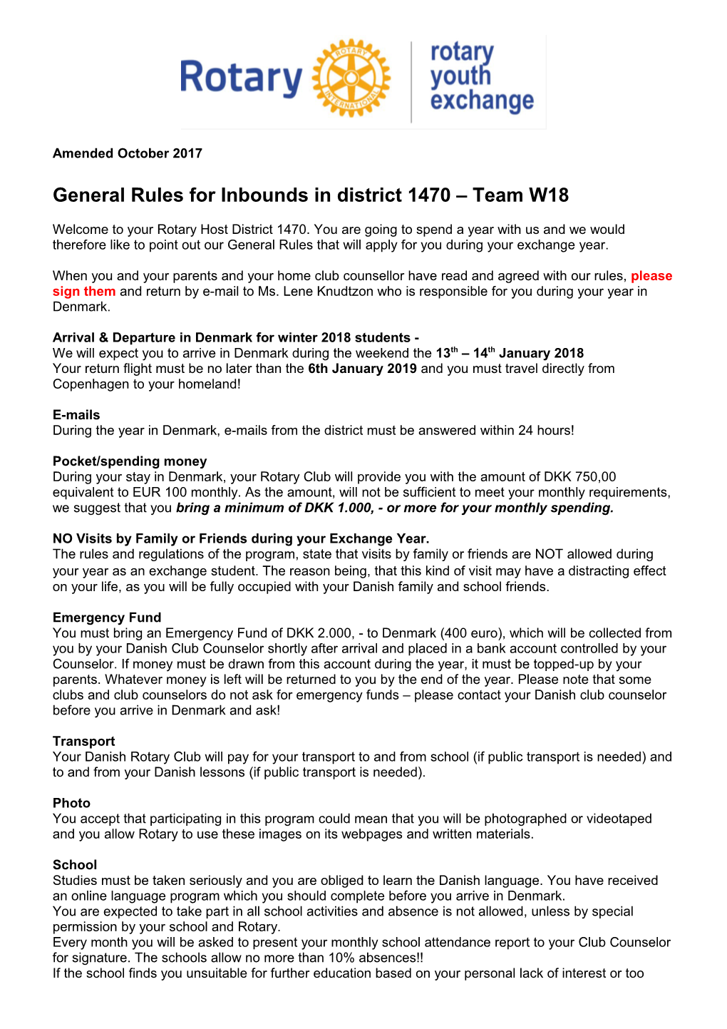 General Rules for Inbounds in District 1470 Team W18