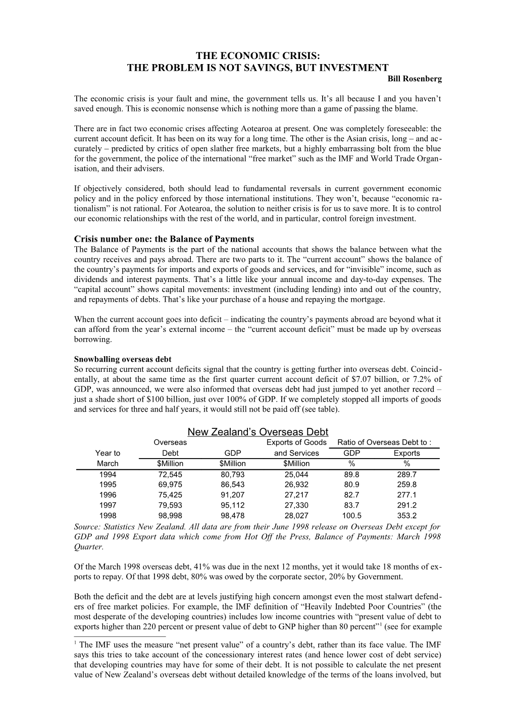 The Economic Crisis: the Problem Is Not Savings but Investment