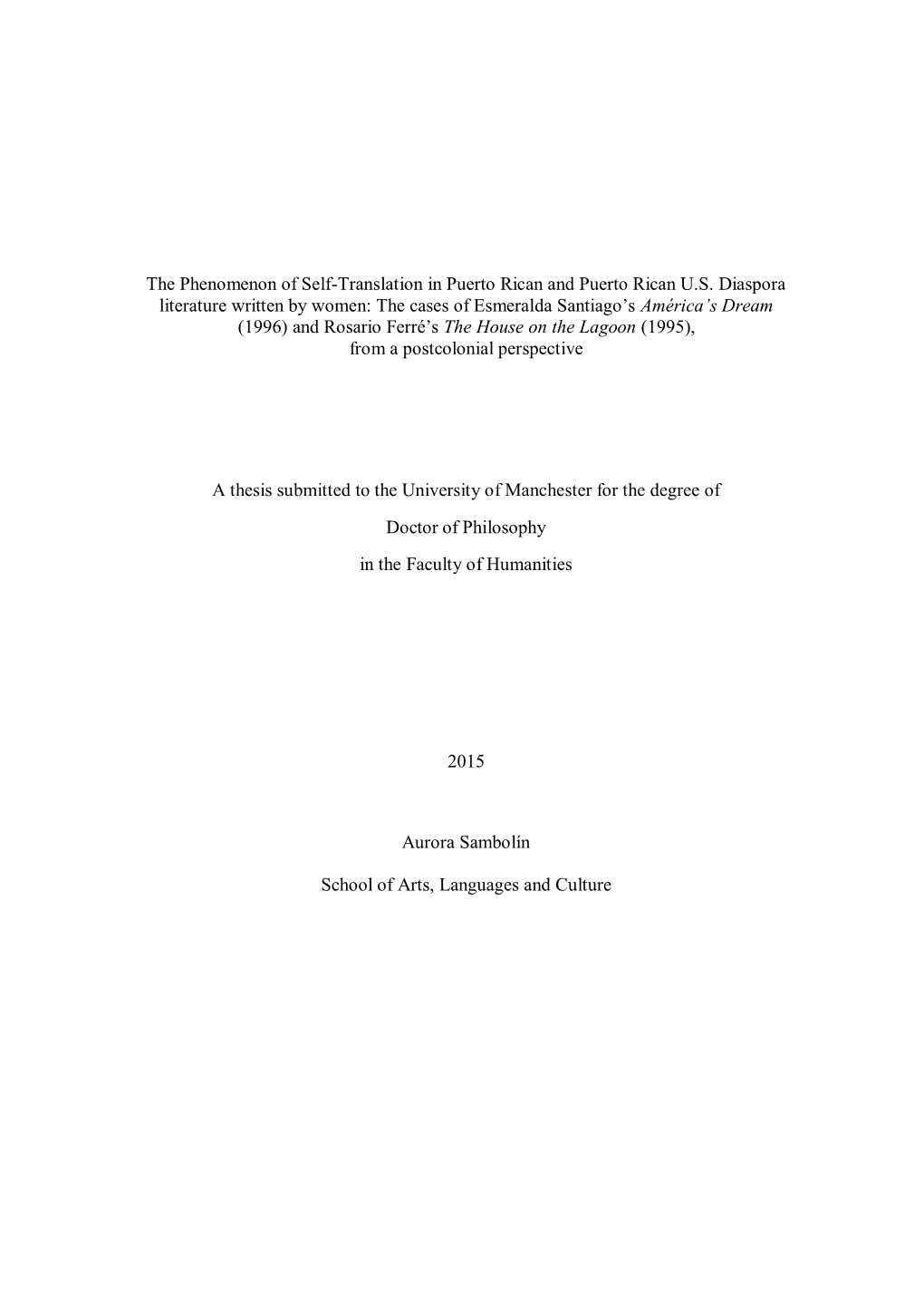 The Phenomenon of Self-Translation in Puerto Rican and Puerto Rican U.S