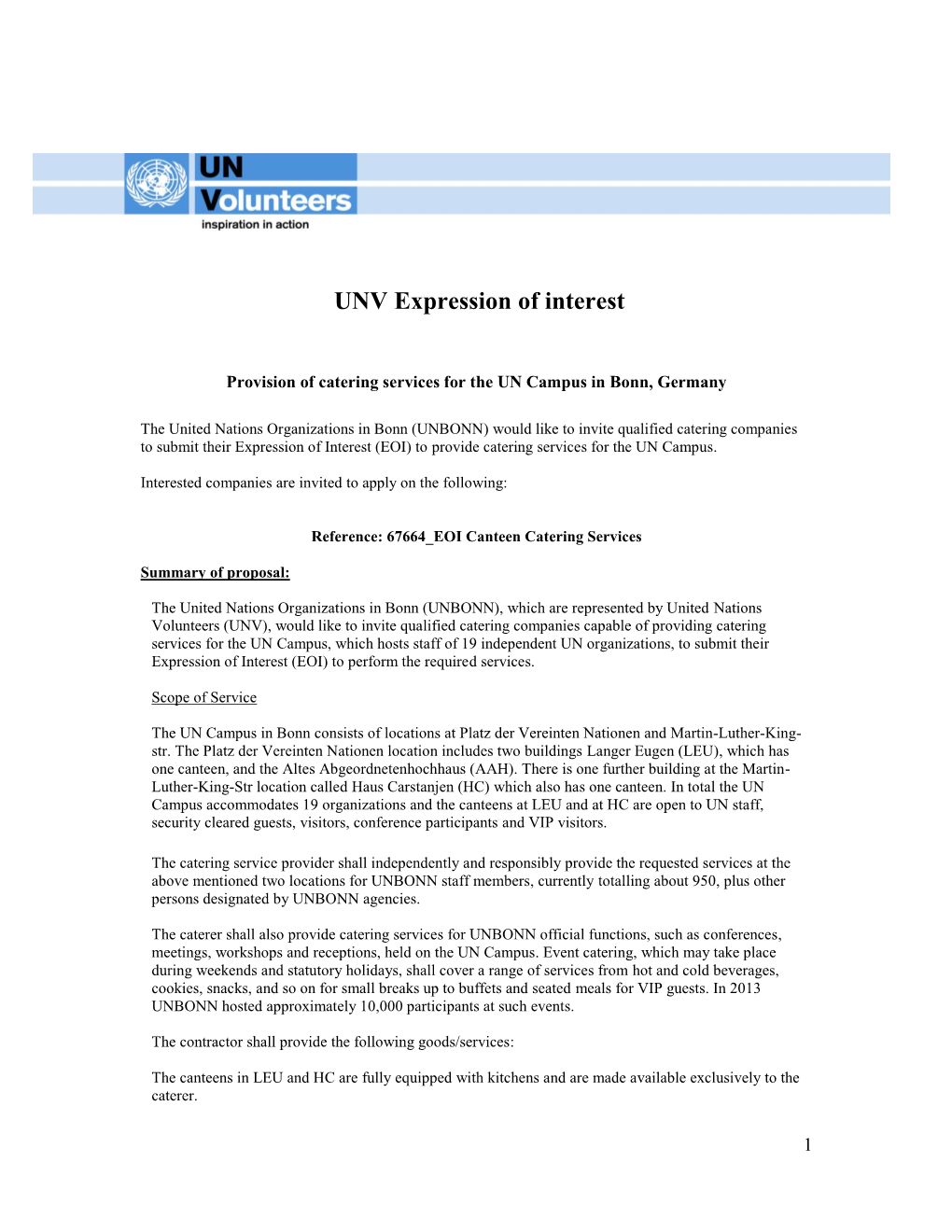 UNV Expression of Interest