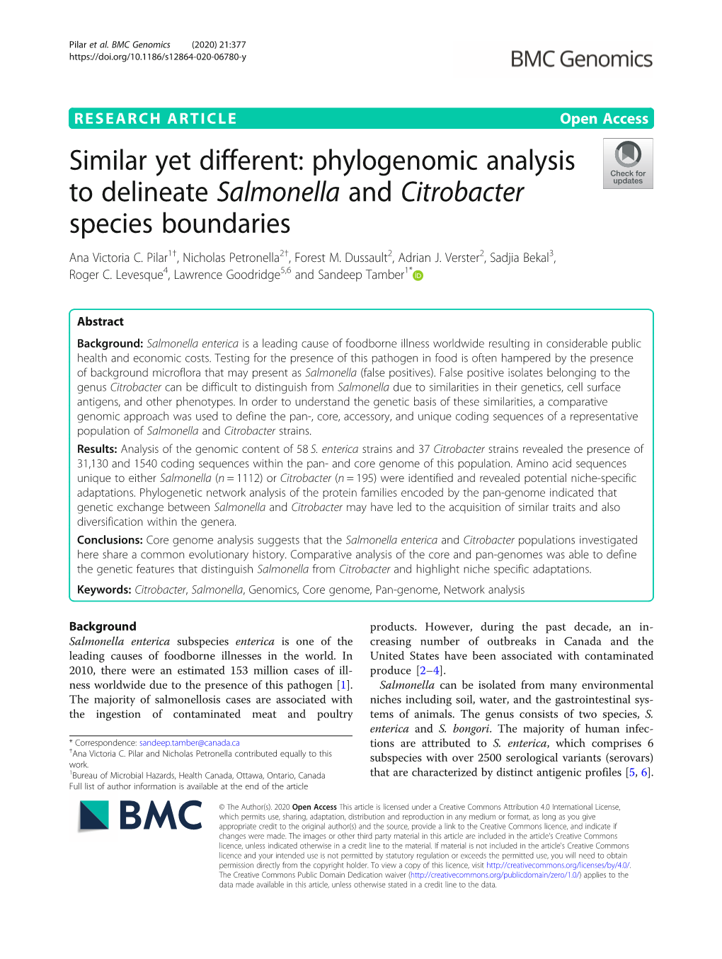 Phylogenomic Analysis to Delineate Salmonella and Citrobacter Species Boundaries Ana Victoria C