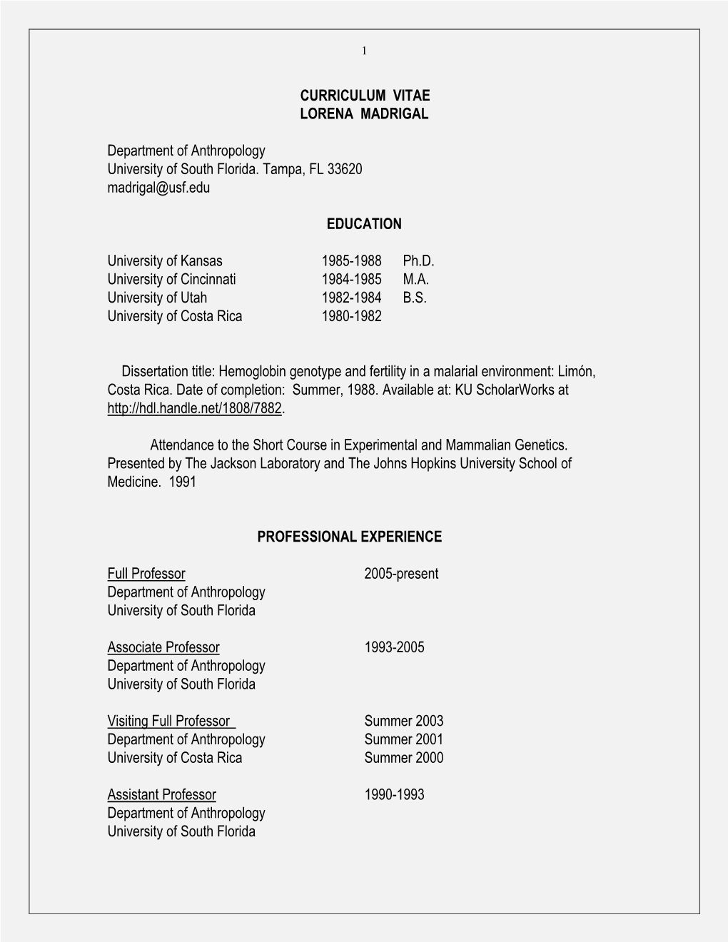 Curriculum Vitae Lorena Madrigal