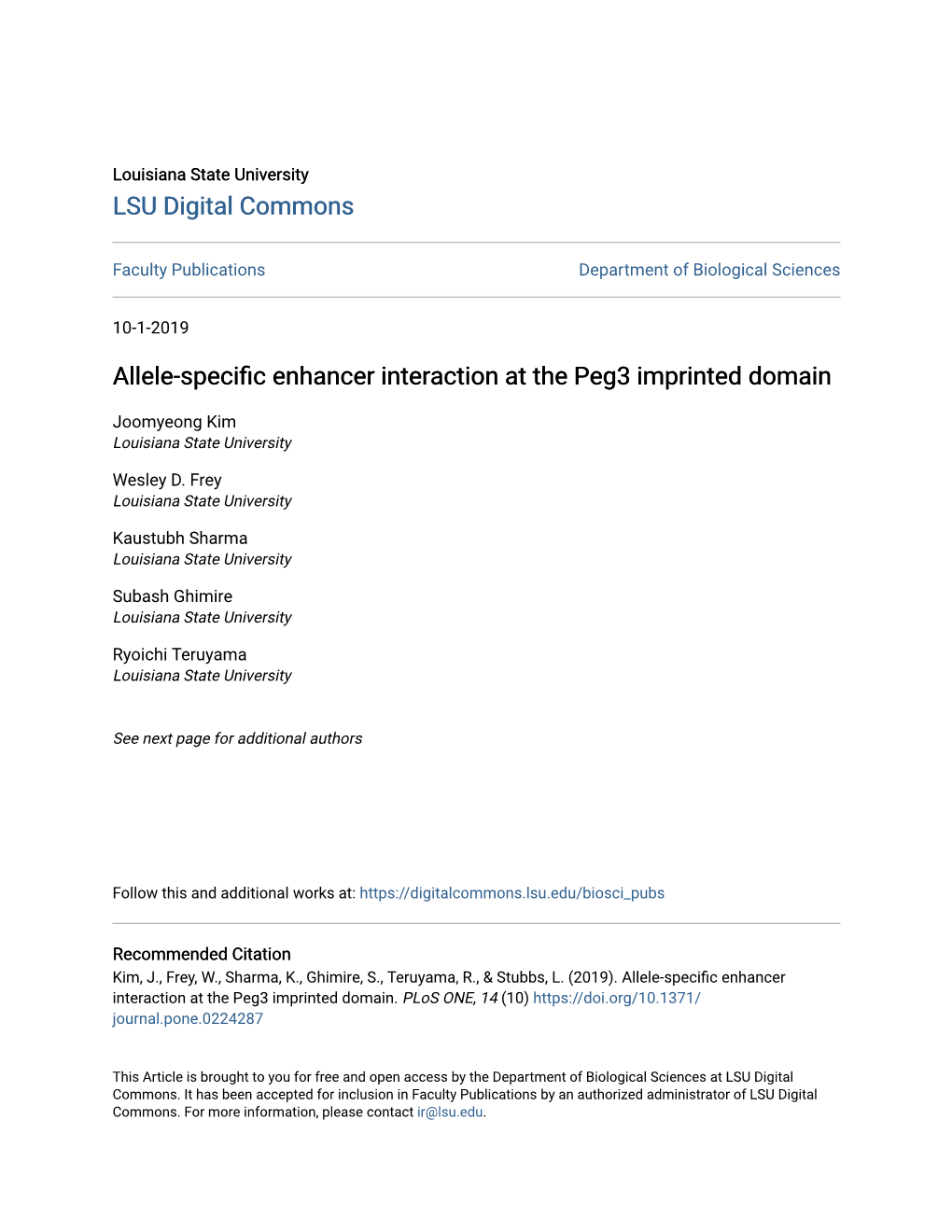 Allele-Specific Enhancer Interaction at the Peg3 Imprinted Domain