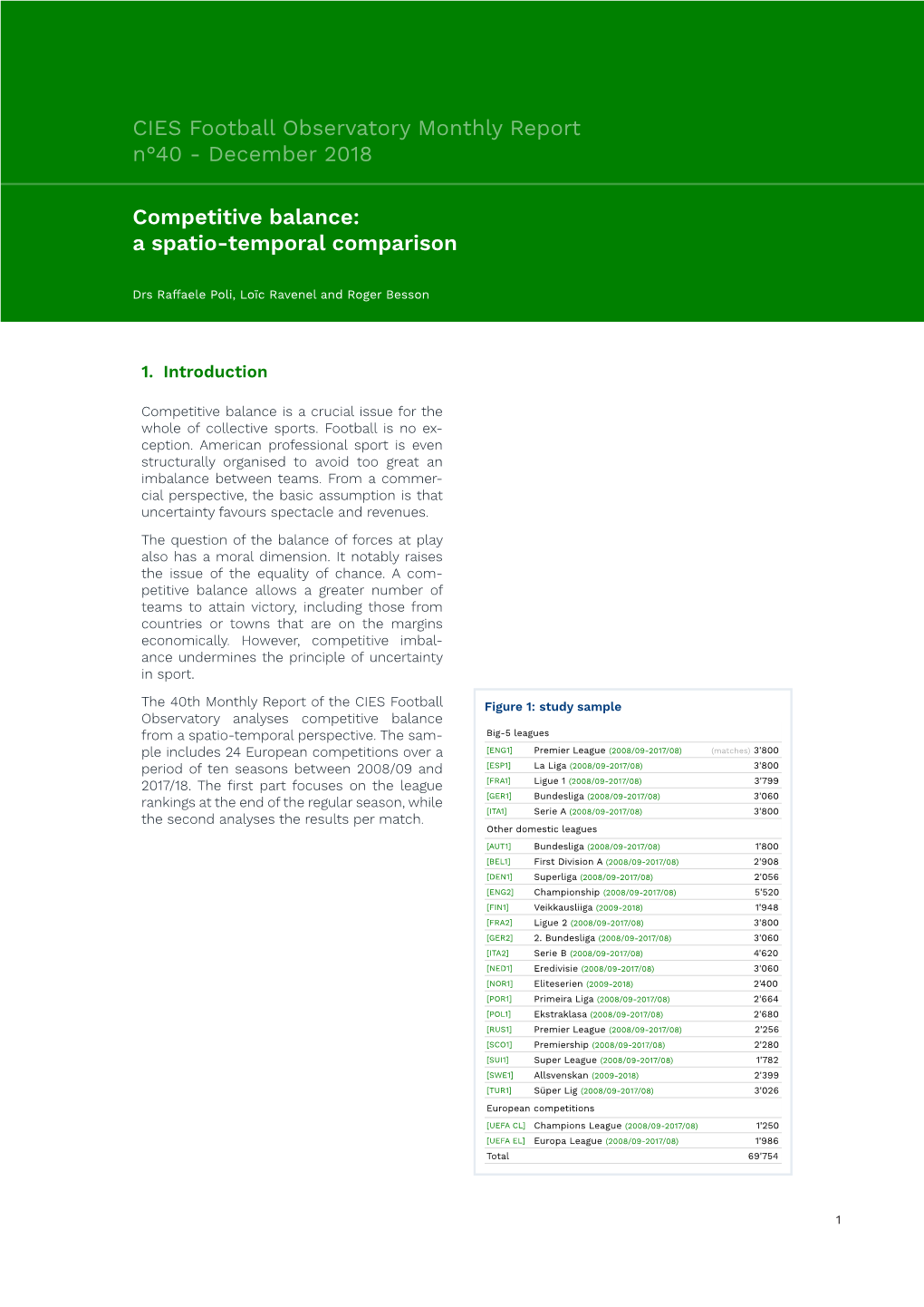 Competitive Balance: a Spatio-Temporal Comparison