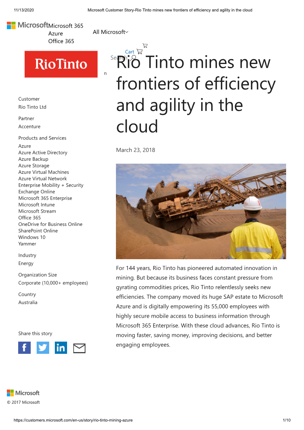 Microsoft Customer Story: Rio Tinto Mines New Frontiers of Efficiency and Agility in the Cloud