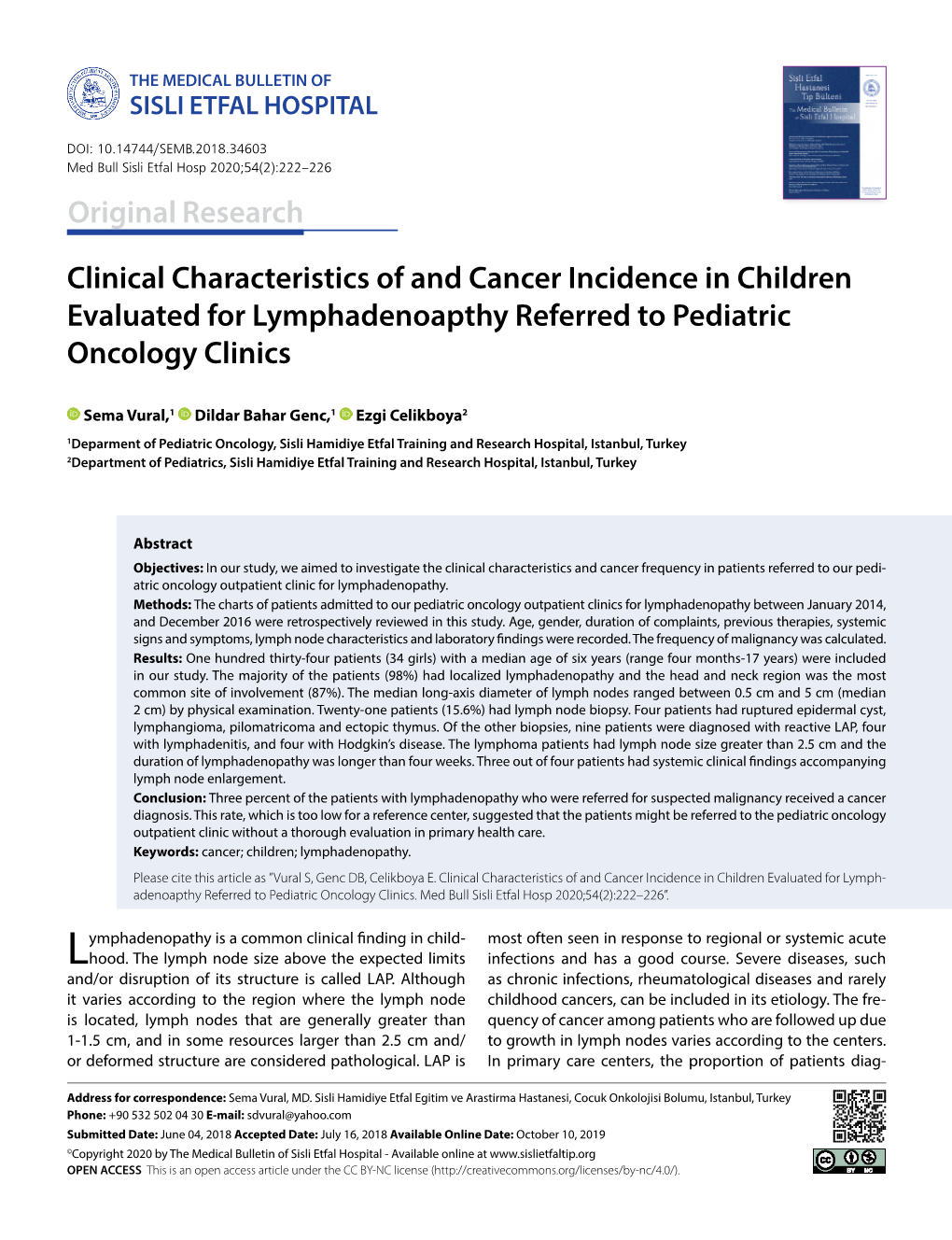 Clinical Characteristics of and Cancer Incidence in Children Evaluated for Lymphadenoapthy Referred to Pediatric Oncology Clinics