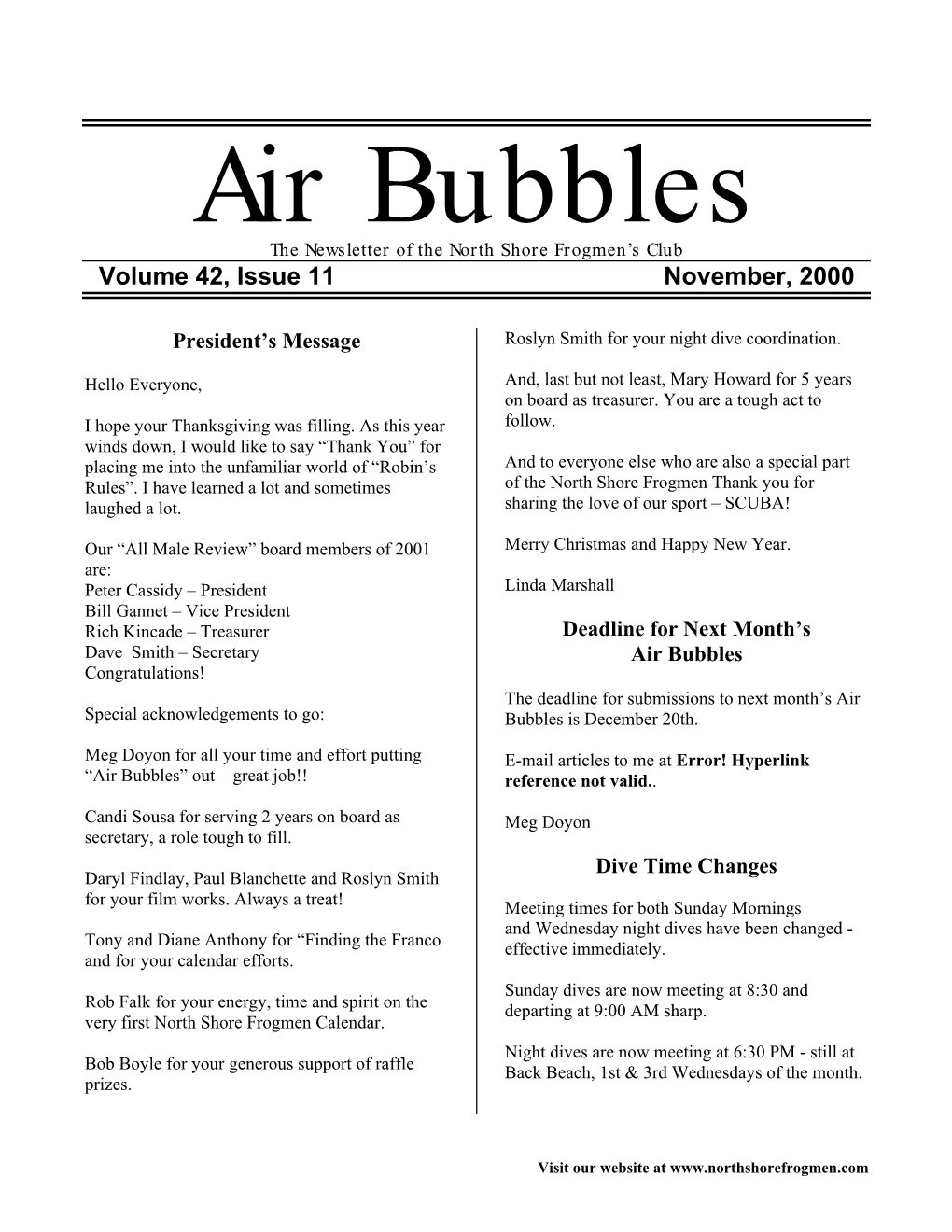 Volume 42, Issue 11 November, 2000