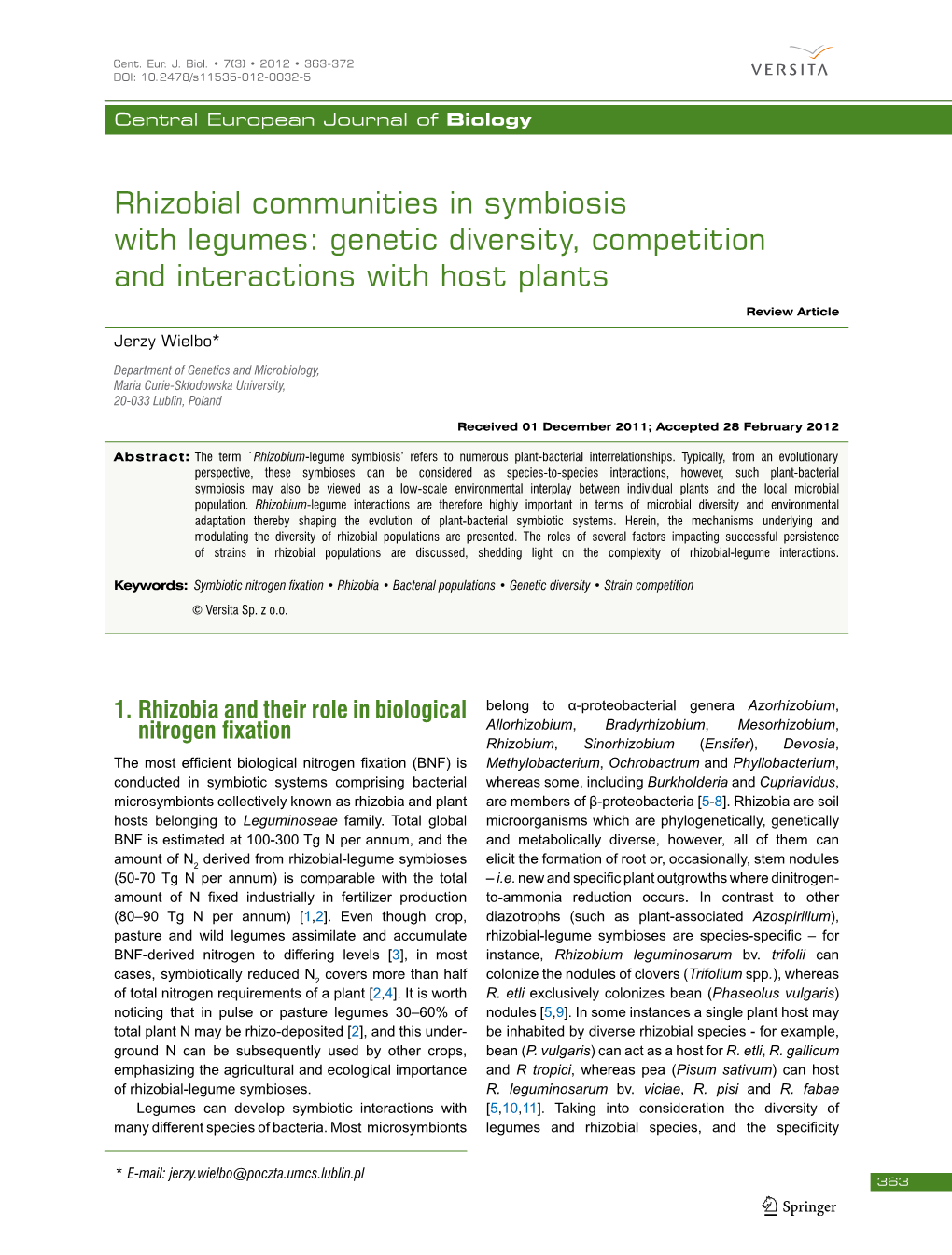 Rhizobial Communities in Symbiosis with Legumes: Genetic Diversity, Competition and Interactions with Host Plants