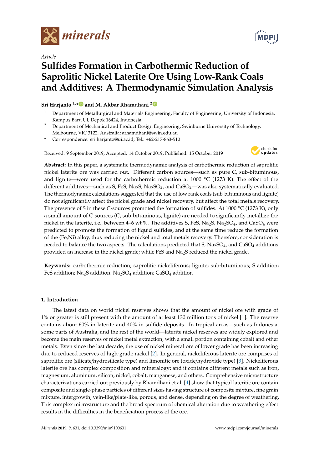 Sulfides Formation in Carbothermic Reduction of Saprolitic Nickel Laterite Ore Using Low-Rank Coals and Additives: a Thermodynamic Simulation Analysis