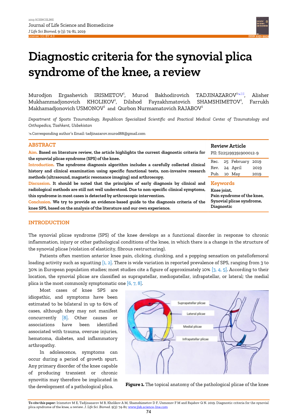 Diagnostic Criteria for the Synovial Plica Syndrome of the Knee, a Review