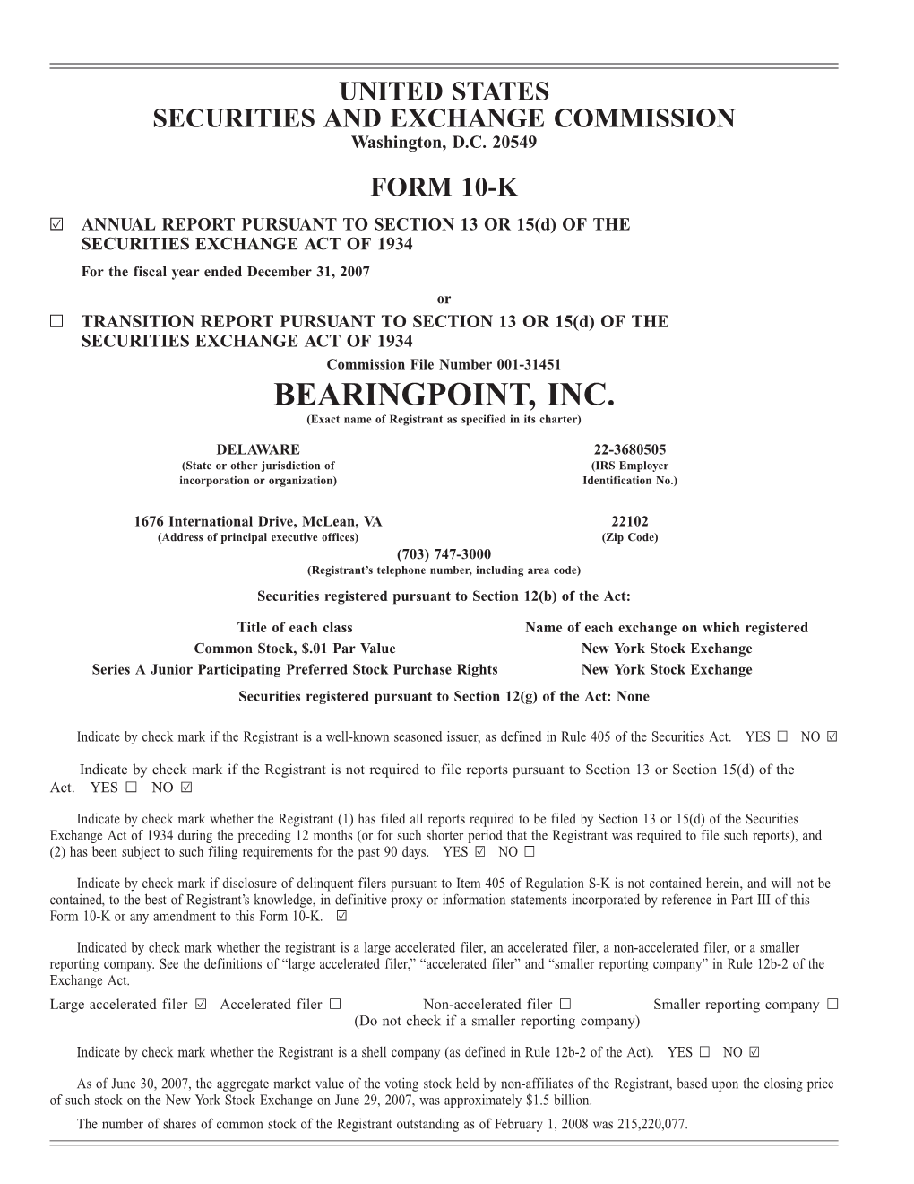BEARINGPOINT, INC. (Exact Name of Registrant As Specified in Its Charter)