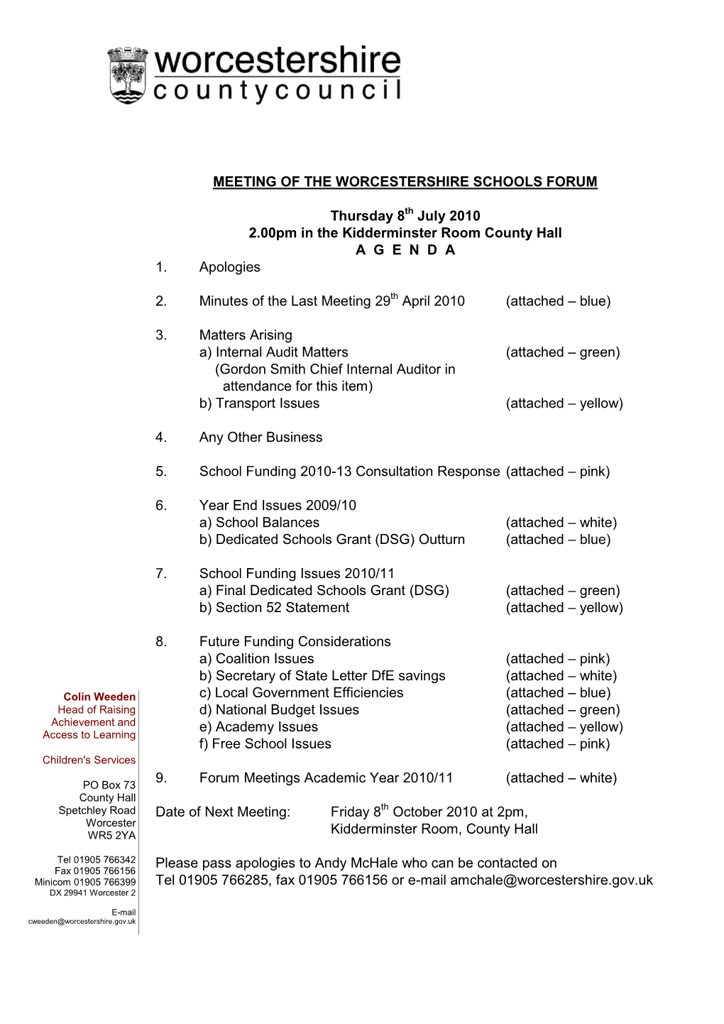 Meeting of the Worcestershire Schools Forum