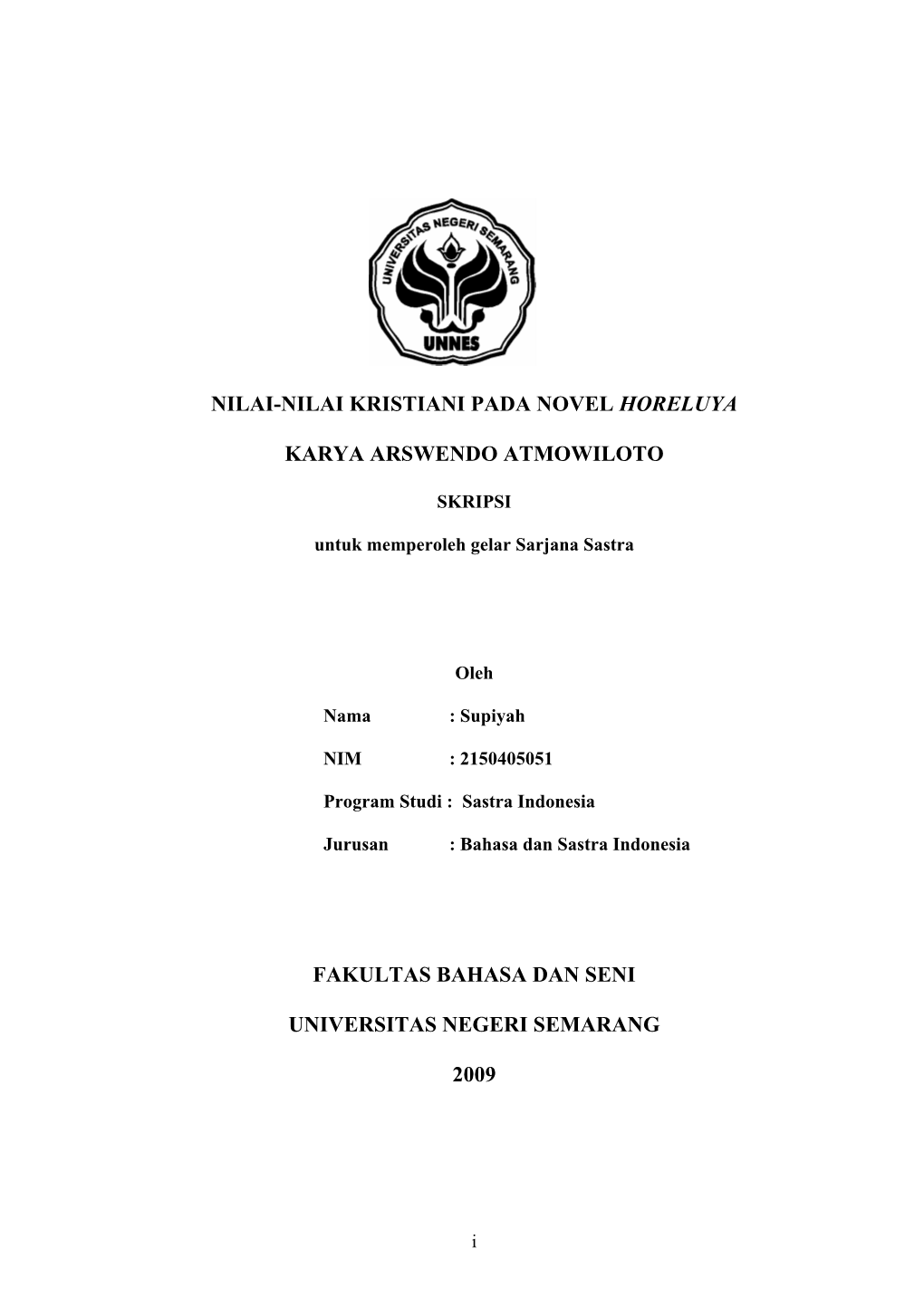 Nilai-Nilai Kristiani Pada Novel Horeluya Karya Arswendo Atmowiloto