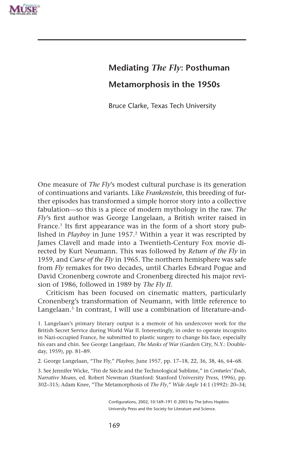 Mediating the Fly: Posthuman Metamorphosis in the 1950S