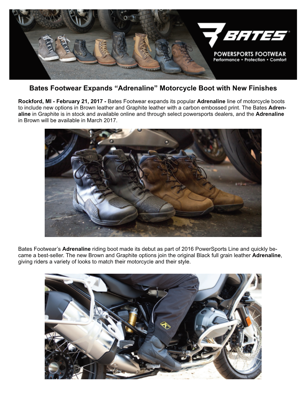 Bates Footwear Expands “Adrenaline” Motorcycle Boot with New Finishes
