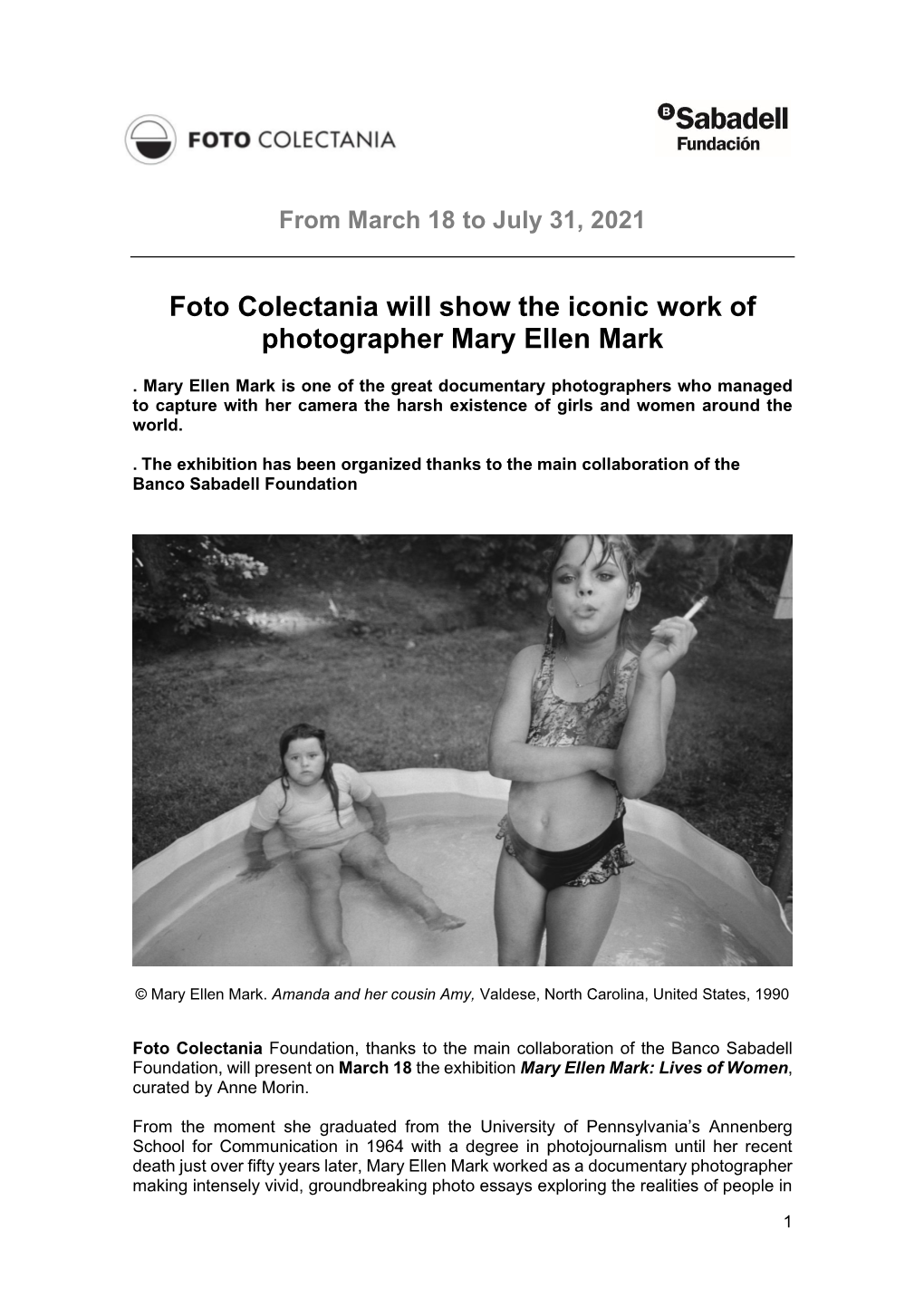 Foto Colectania Will Show the Iconic Work of Photographer Mary Ellen Mark