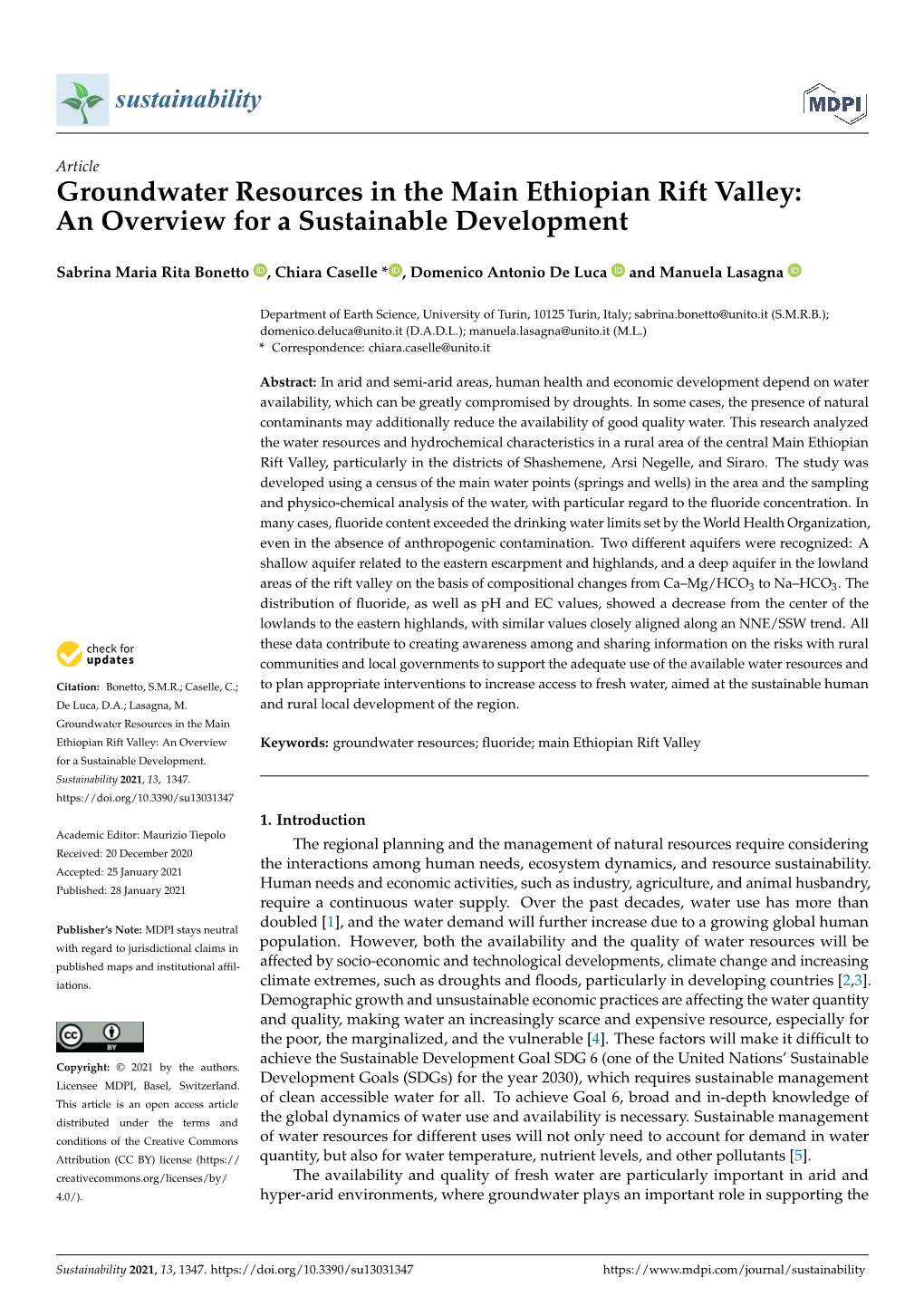 Groundwater Resources in the Main Ethiopian Rift Valley: an Overview for a Sustainable Development