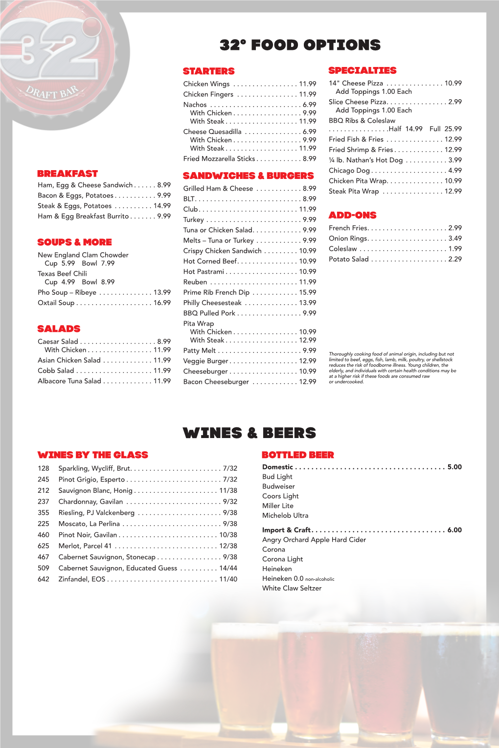 32° Food Options Wines & Beers