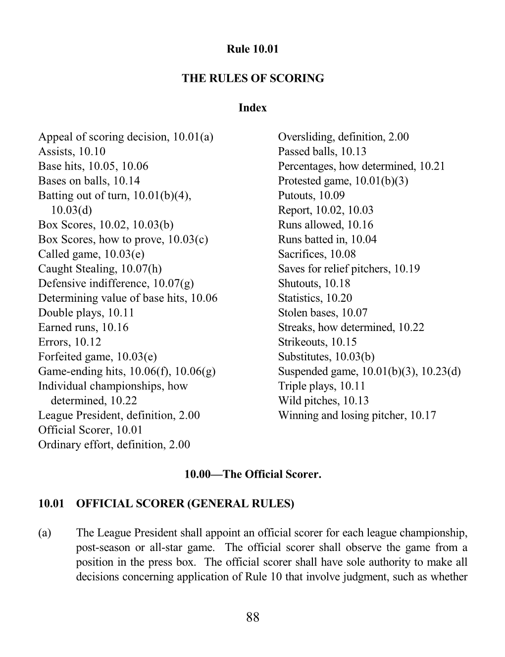 Rule 10.01 the RULES of SCORING Index Appeal of Scoring