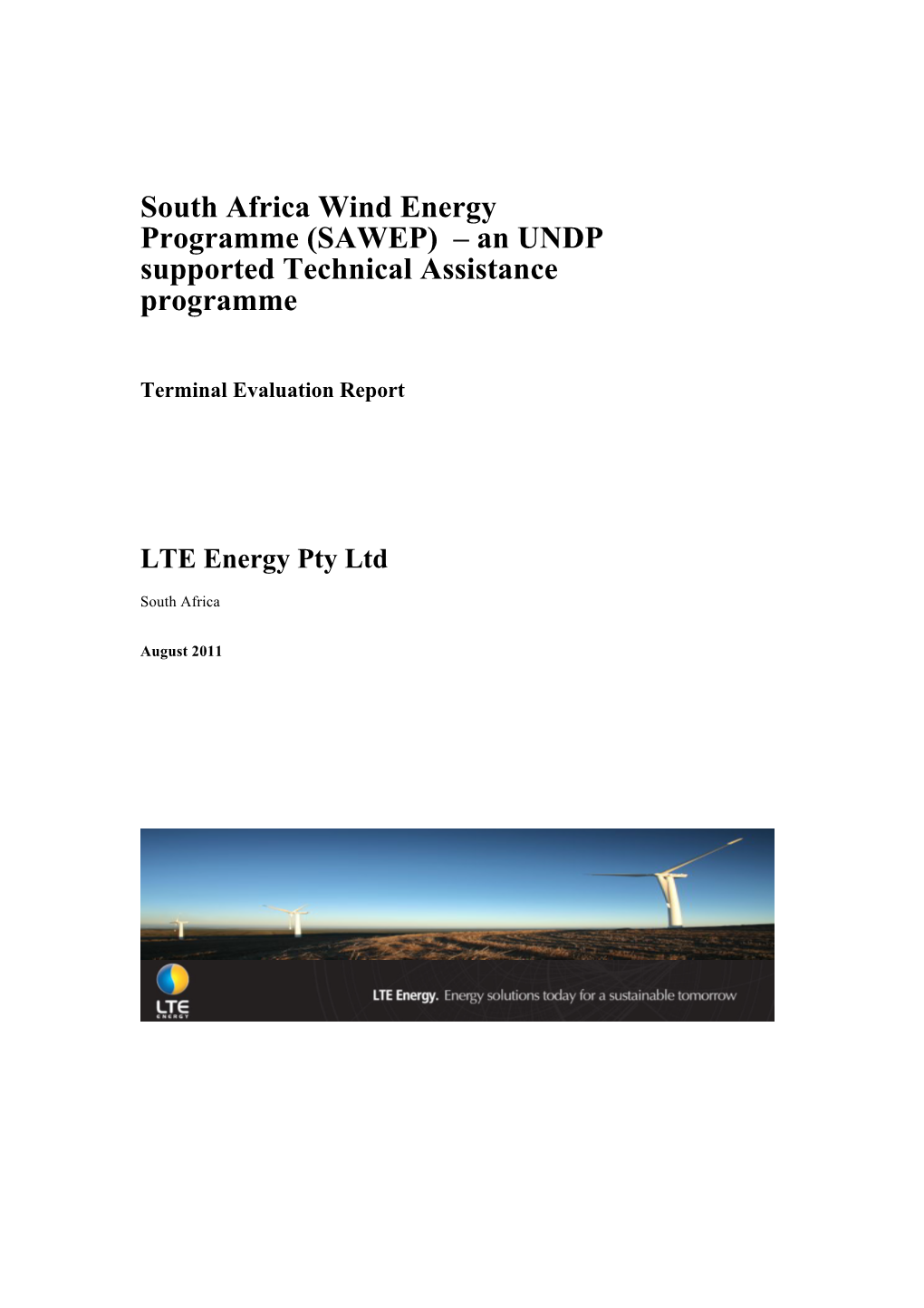 South Africa Wind Energy Programme (SAWEP) – an UNDP Supported Technical Assistance Programme