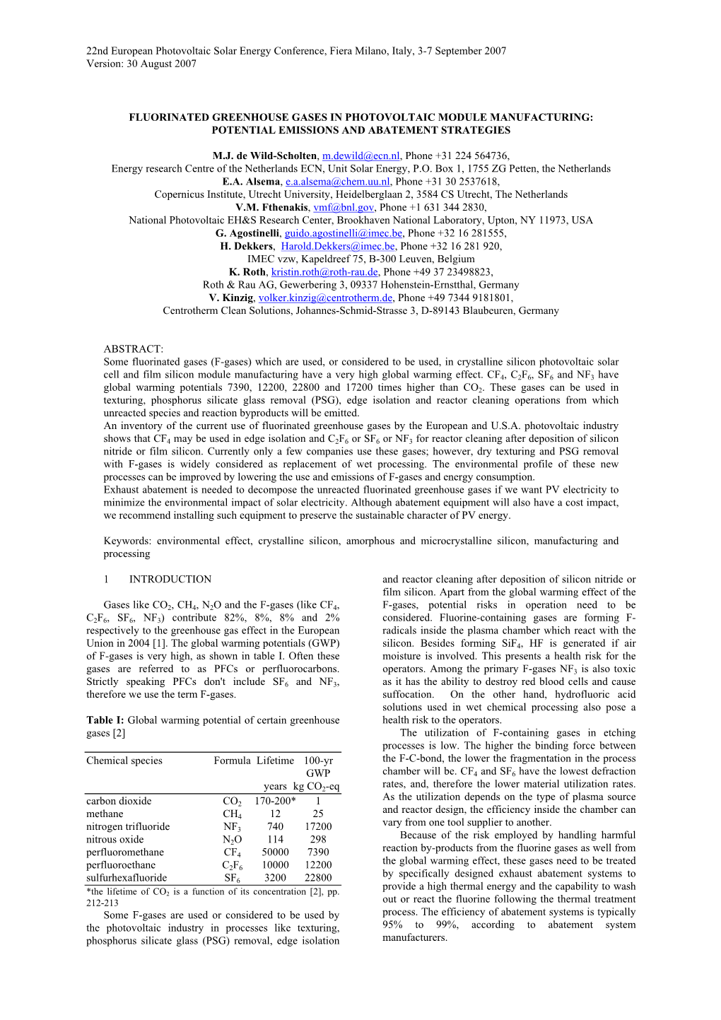 Fluorinated Greenhouse Gases in Photovoltaic Module Manufacturing: Potential Emissions and Abatement Strategies