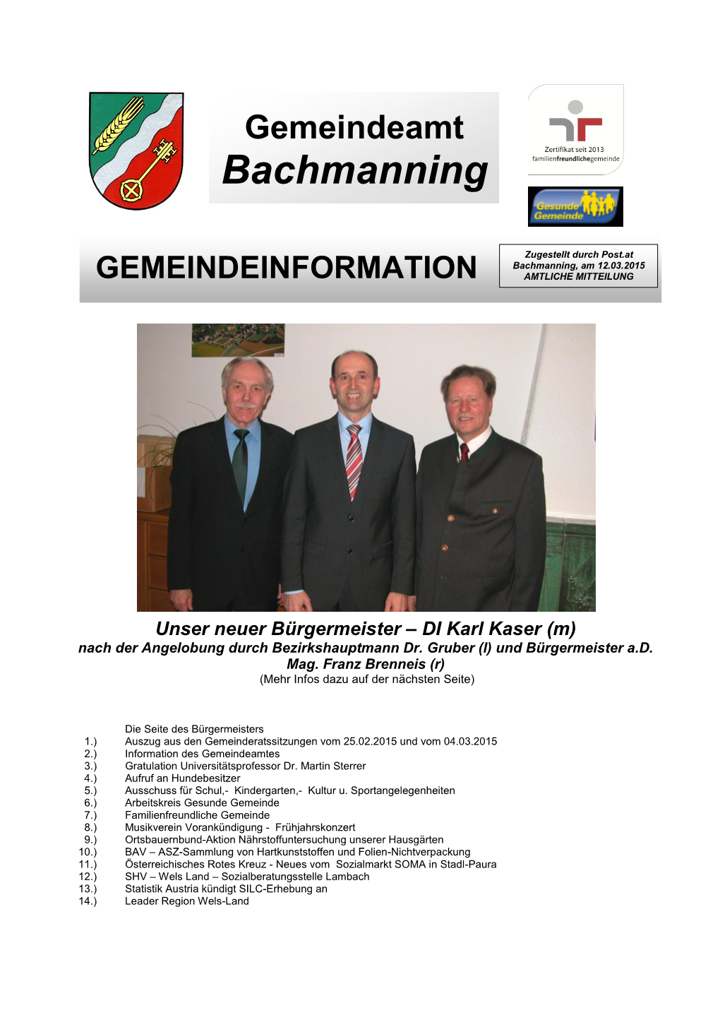 Gemeindeamt Bachmanning GEMEINDEINFORMATION