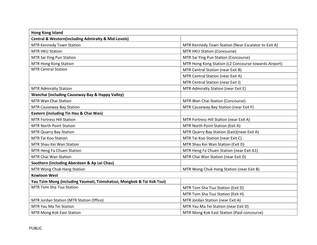 PUBLIC Hong Kong Island Central & Western(Including Admiralty & Mid