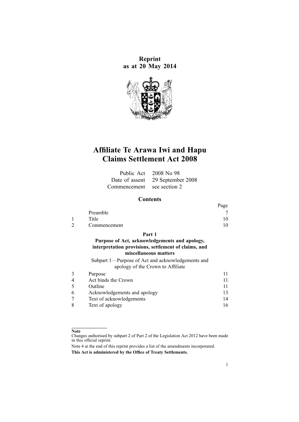Affiliate Te Arawa Iwi and Hapu Claims Settlement Act 2008