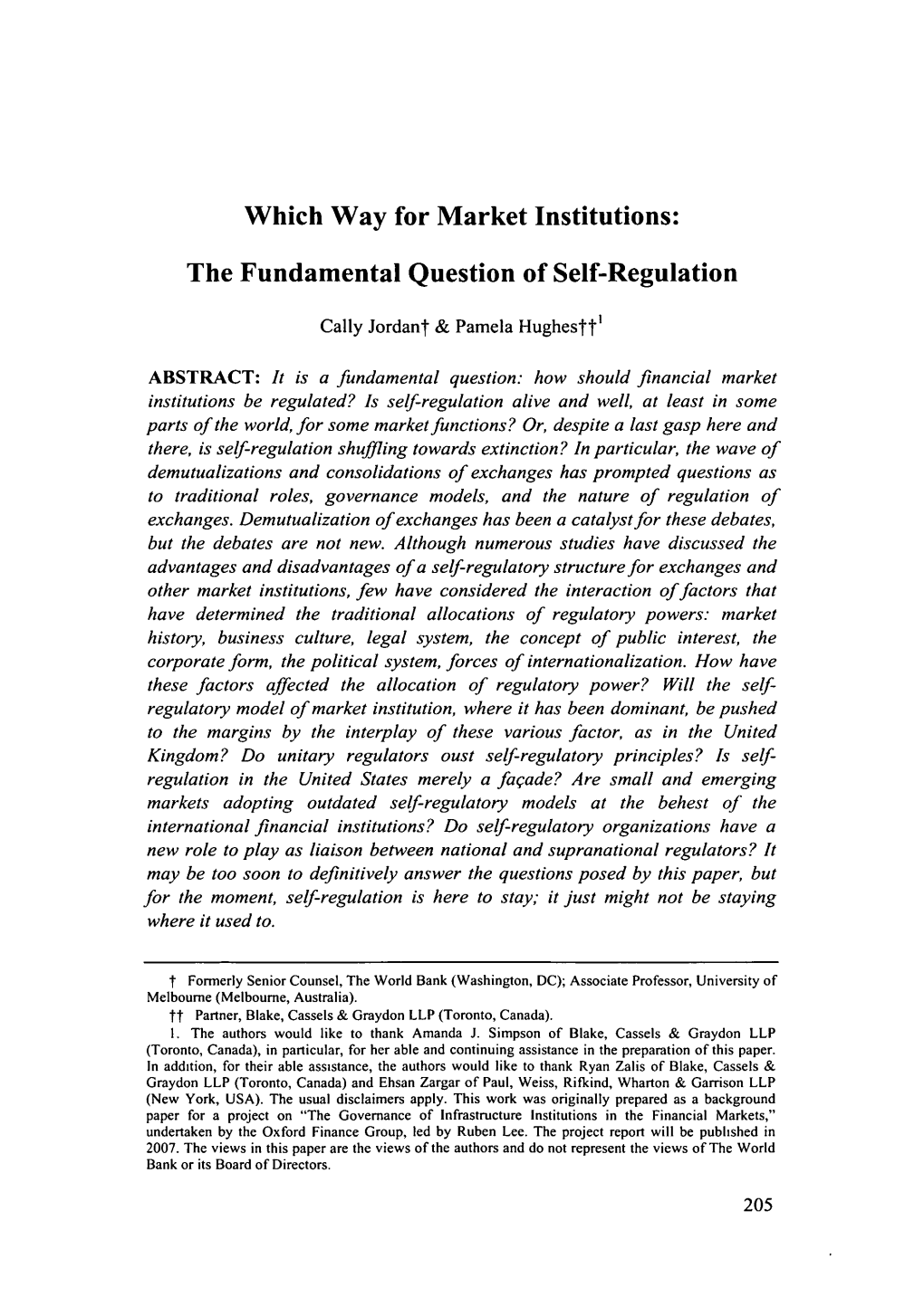 Which Way for Market Institutions: the Fundamental Question of Self