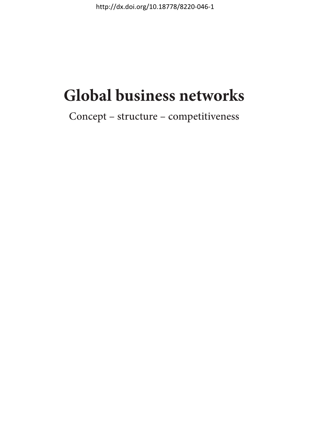 Global Business Networks. Concept – Structure – Competitiveness