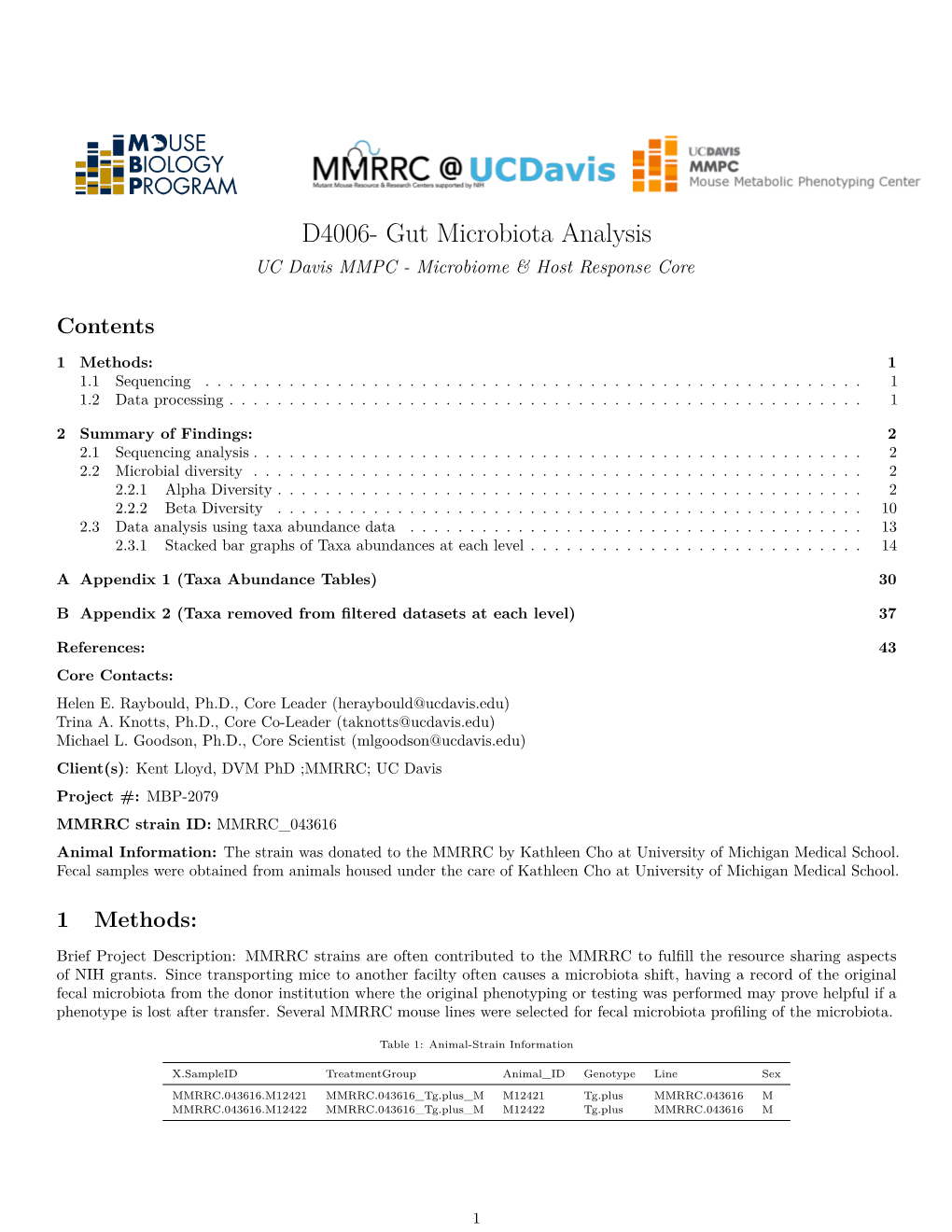 Gut Microbiota Analysis UC Davis MMPC - Microbiome & Host Response Core