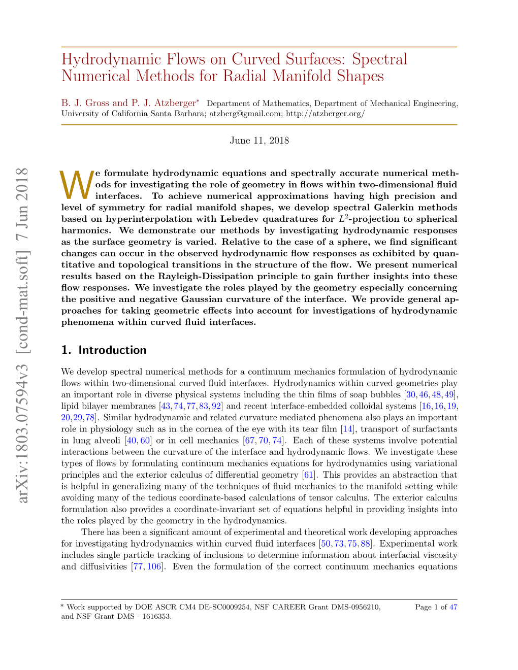 Hydrodynamic Flows on Curved Surfaces: Spectral Numerical Methods for Radial Manifold Shapes