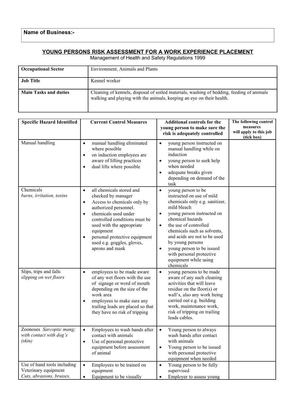 Section 3 - YOUNG PERSONS RISK ASSESSMENT for the STUDENT s3