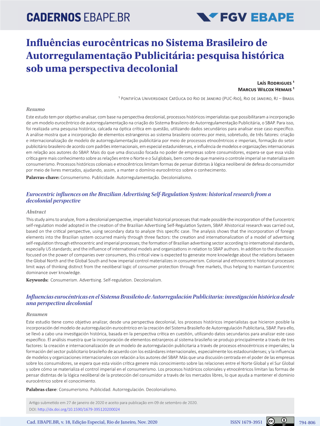 Eurocentric Influences on the Brazilian Advertising Self-Regulation System: Historical Research from a Decolonial Perspective