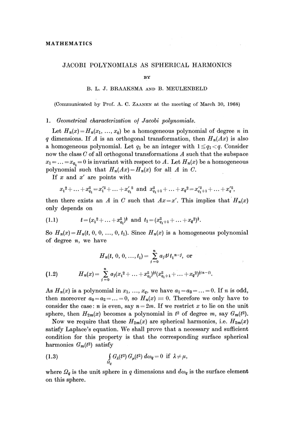 Jacobi Polynomials As Spherical Harmonics