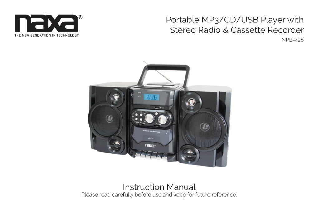 Portable MP3/CD/USB Player with Stereo Radio & Cassette Recorder Instruction Manual