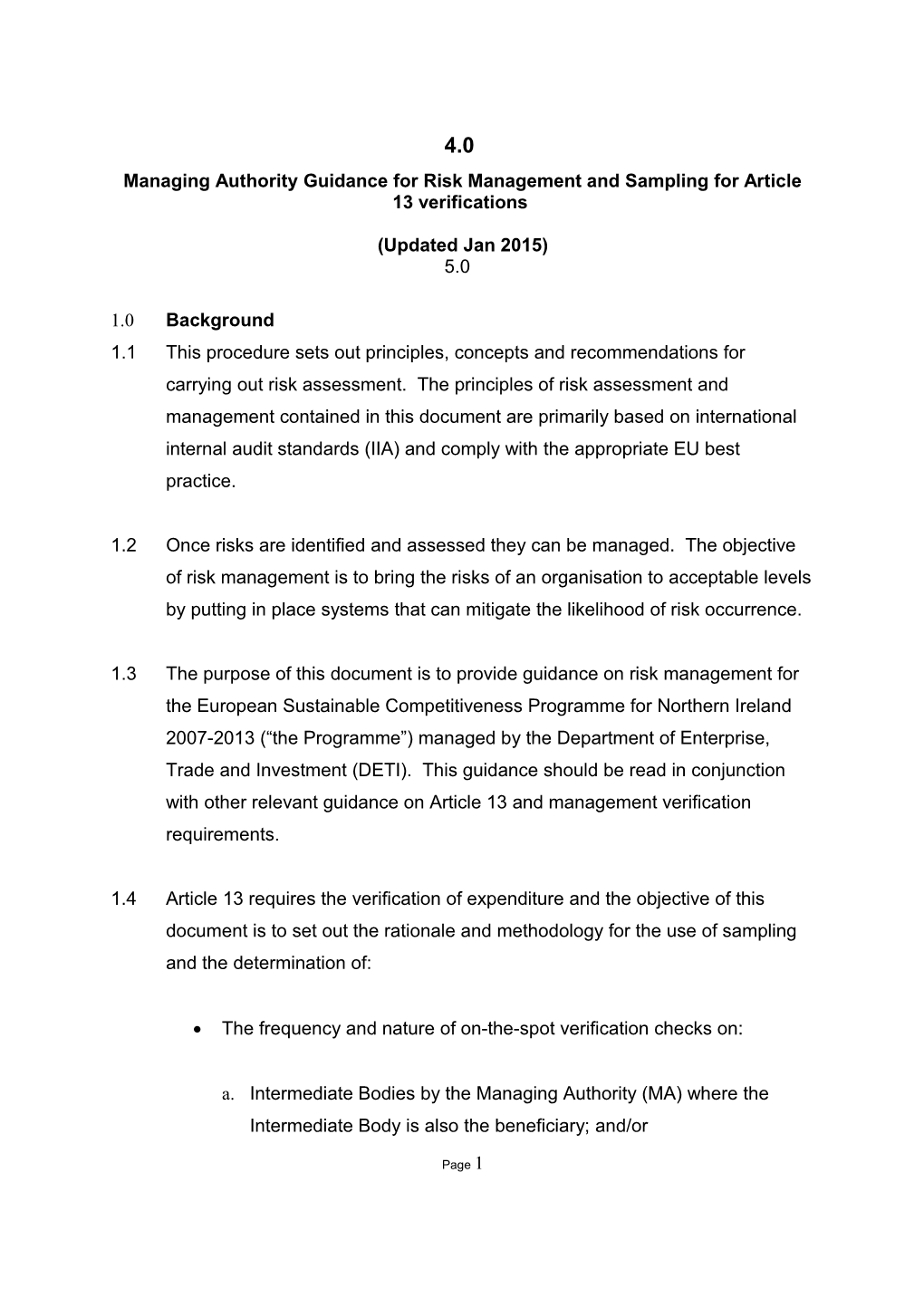 Managing Authority Guidance for Risk Management and Sampling for Article 13 Verifications