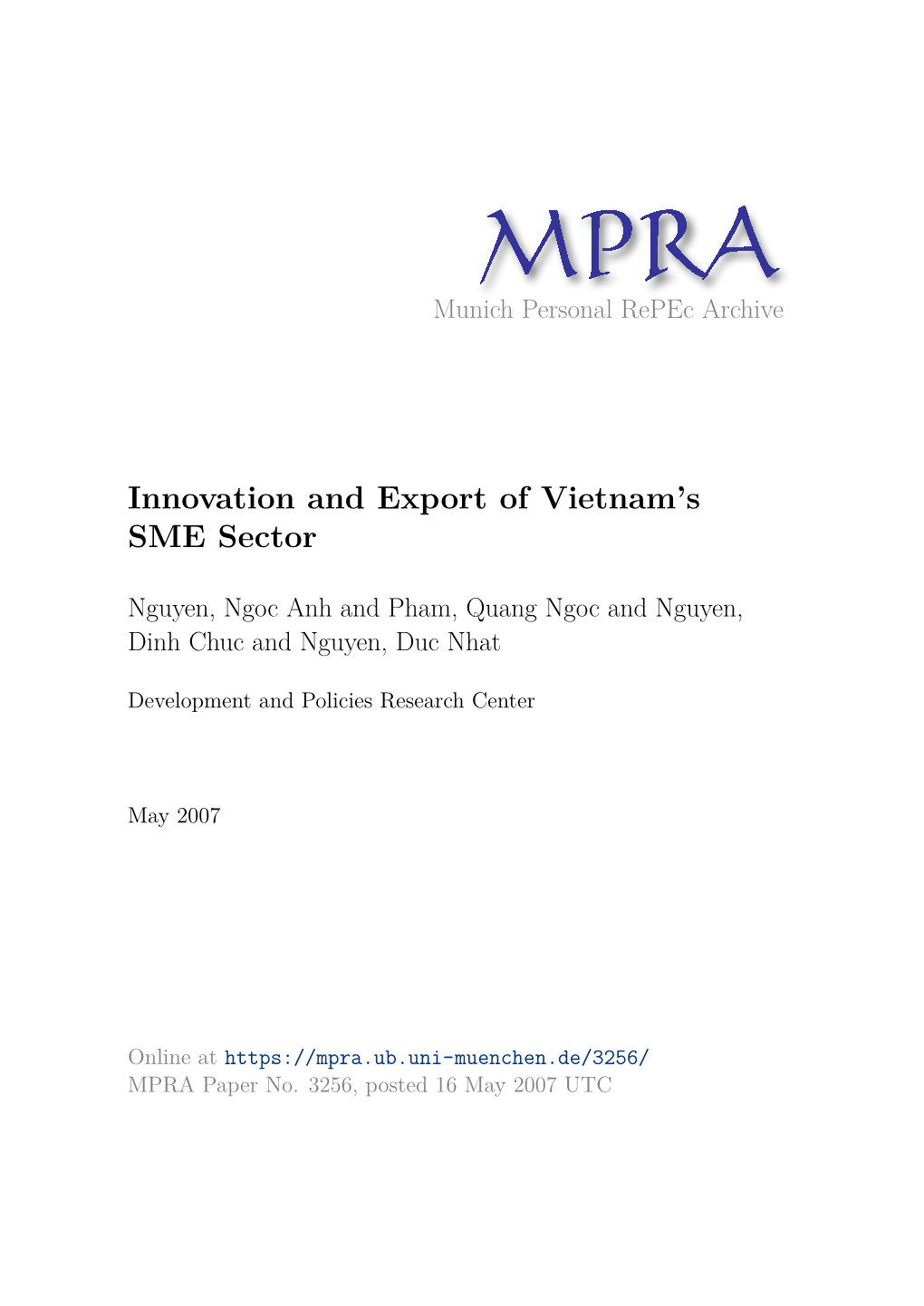 Innovation and Export Performance of Vietnam's