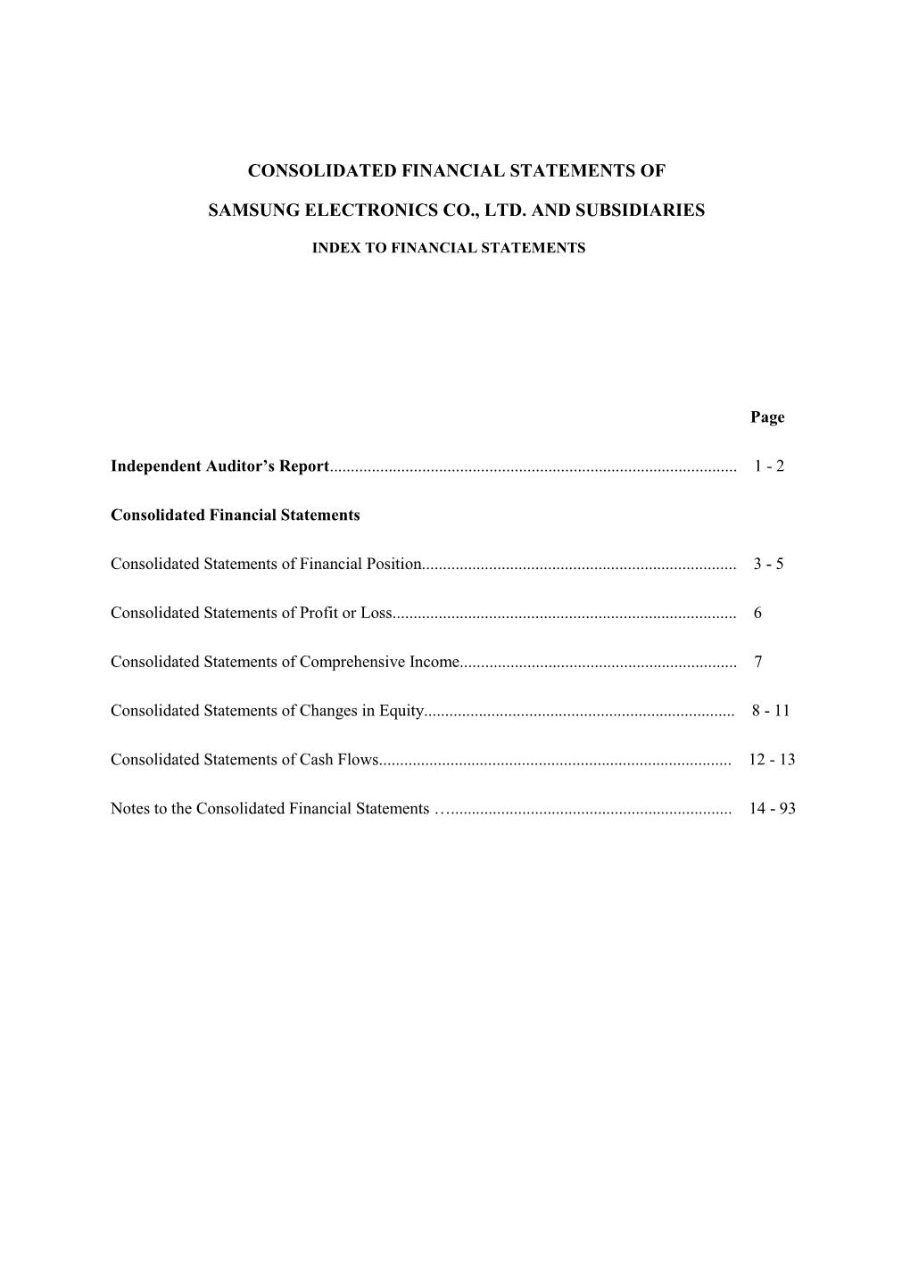 Consolidated Financial Statements of Samsung Electronics Co., Ltd. And