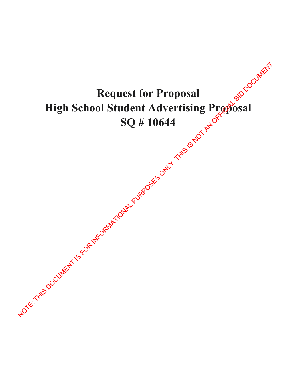 Request for Proposal High School