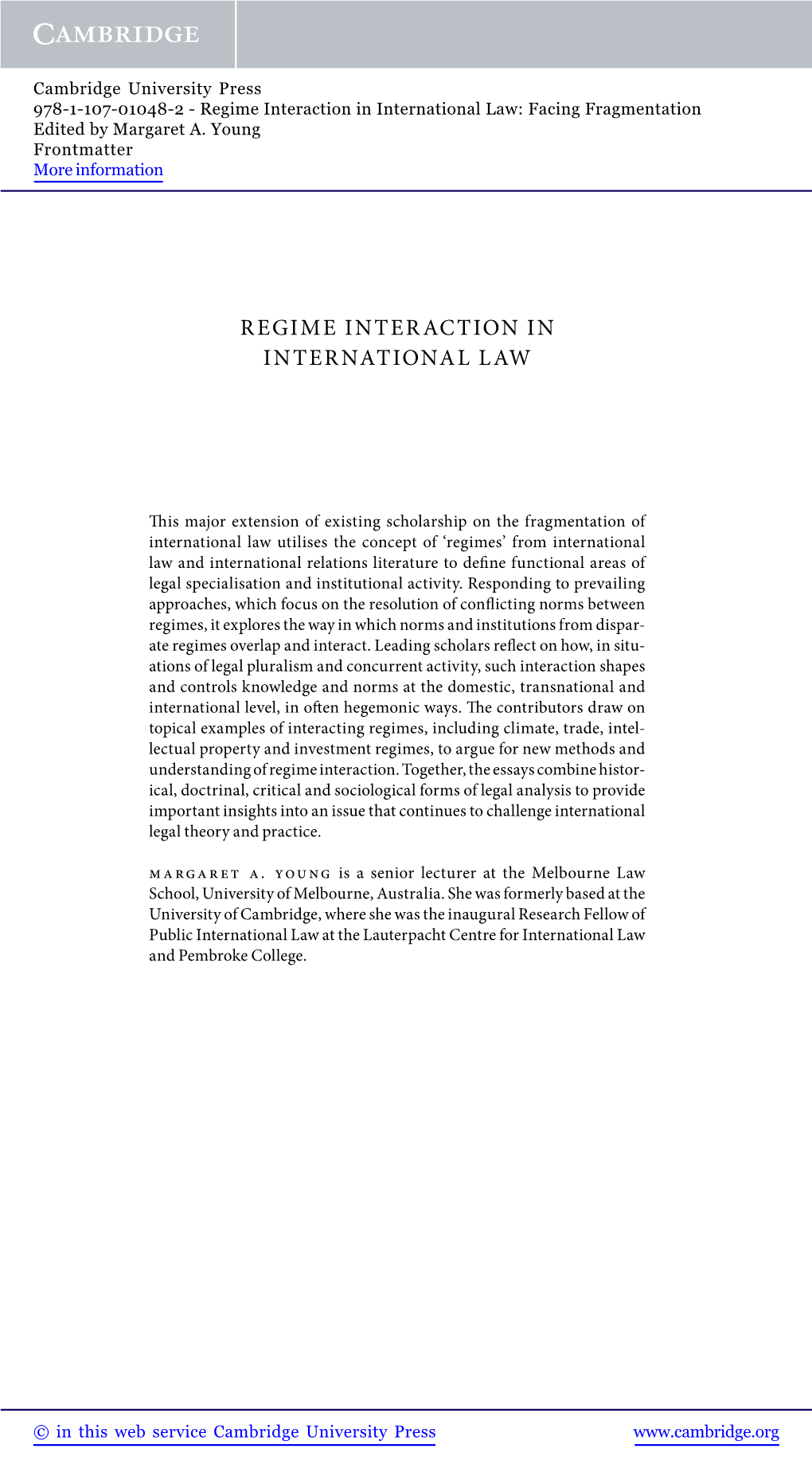 Regime Interaction in International Law: Facing Fragmentation Edited by Margaret A