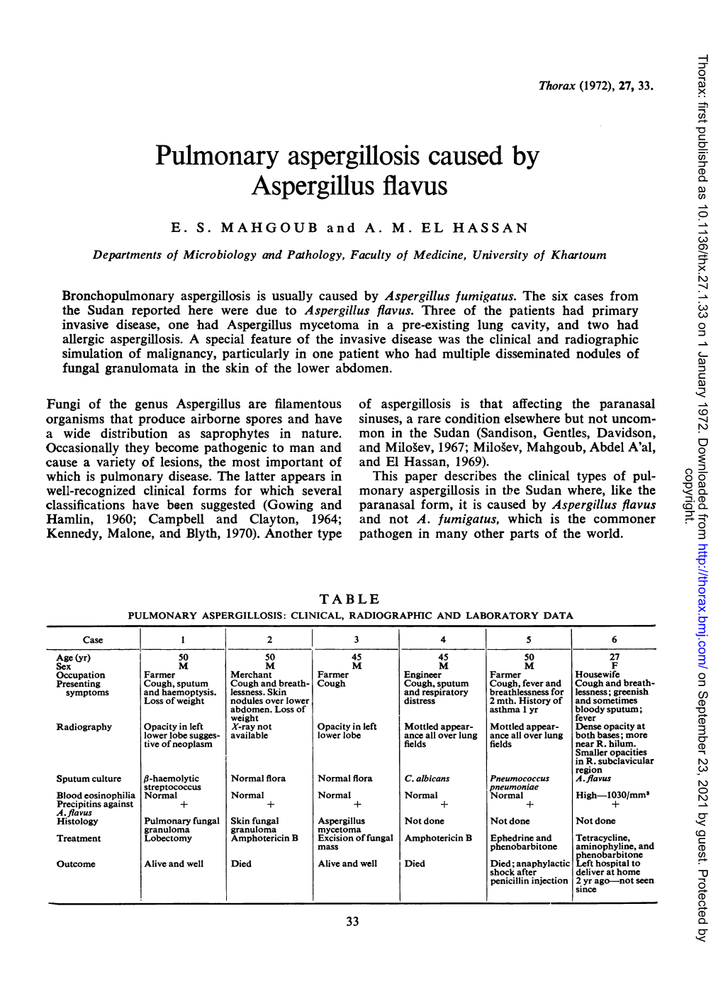 Pulmonary Aspergillosis Caused by Aspergillus Flavus