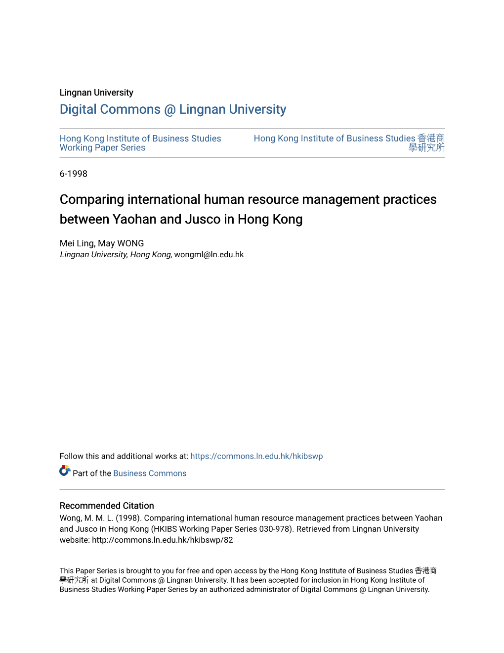 Comparing International Human Resource Management Practices Between Yaohan and Jusco in Hong Kong