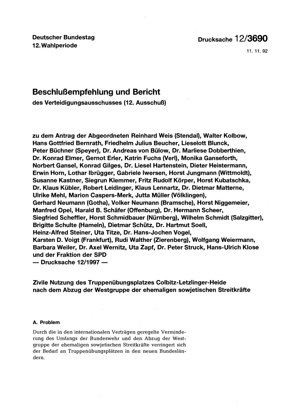 Beschlußempfehlung Und Bericht Des Verteidigungsausschusses (12