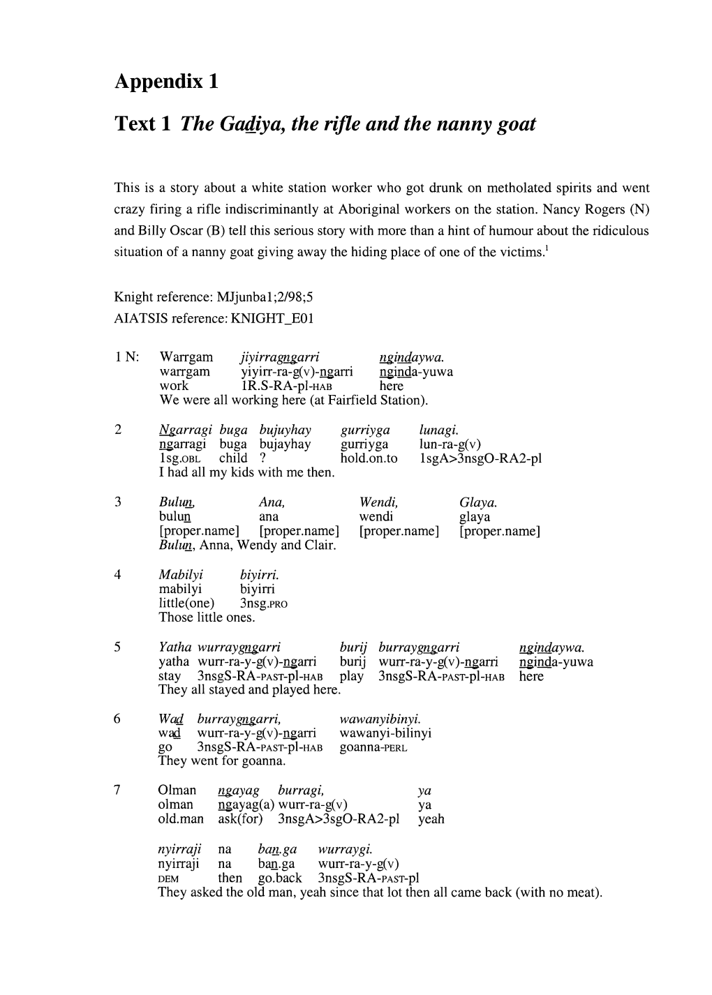 Appendix 1 Text 1 the Gadiya, the Rifle and the Nanny Goat