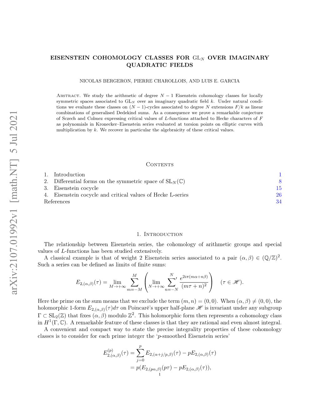 Eisenstein Cohomology Classes for $\Mathrm {GL} N $ Over Imaginary