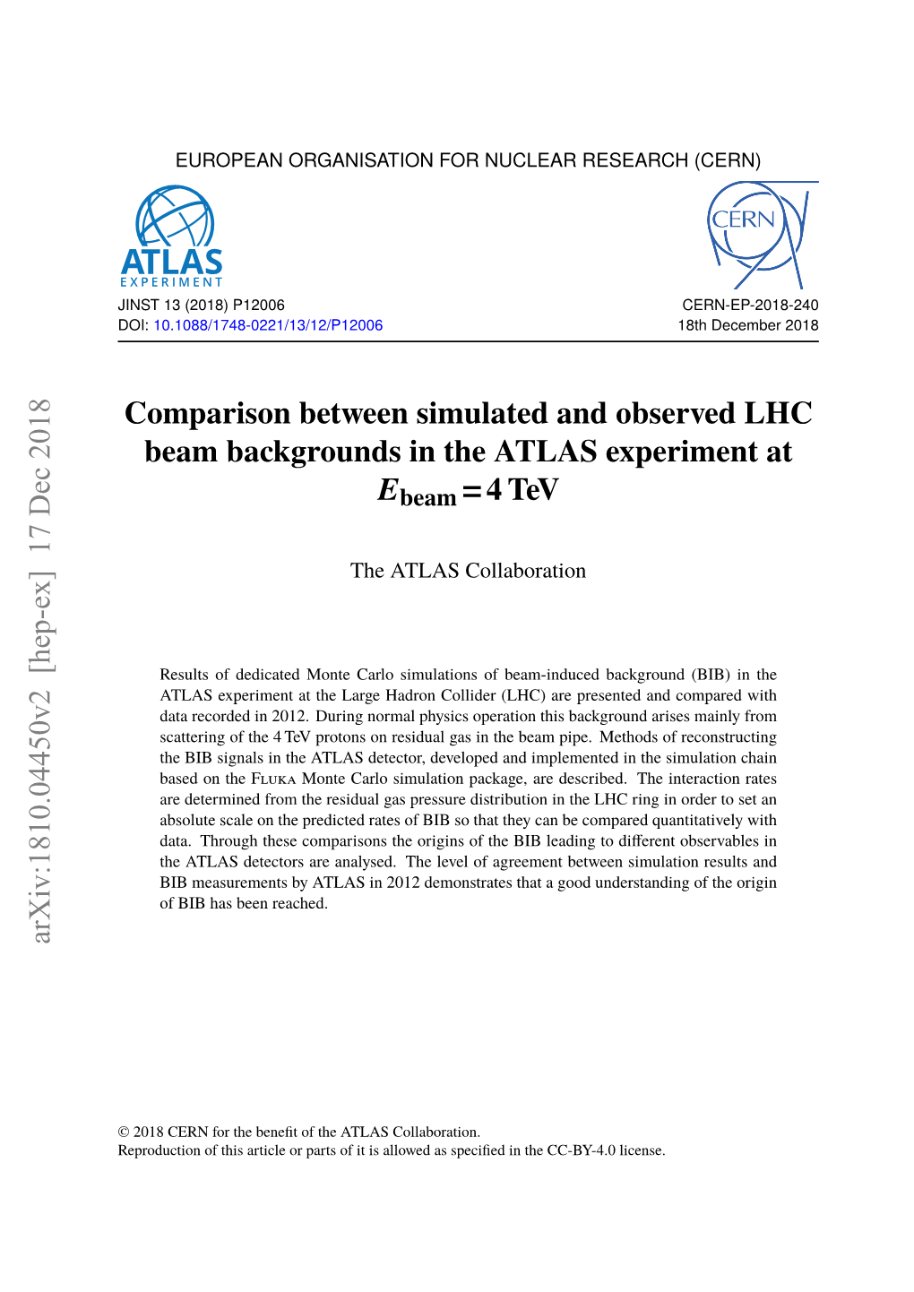 Comparison Between Simulated and Observed LHC Beam Backgrounds in the ATLAS Experiment at Ebeam =4 Tev