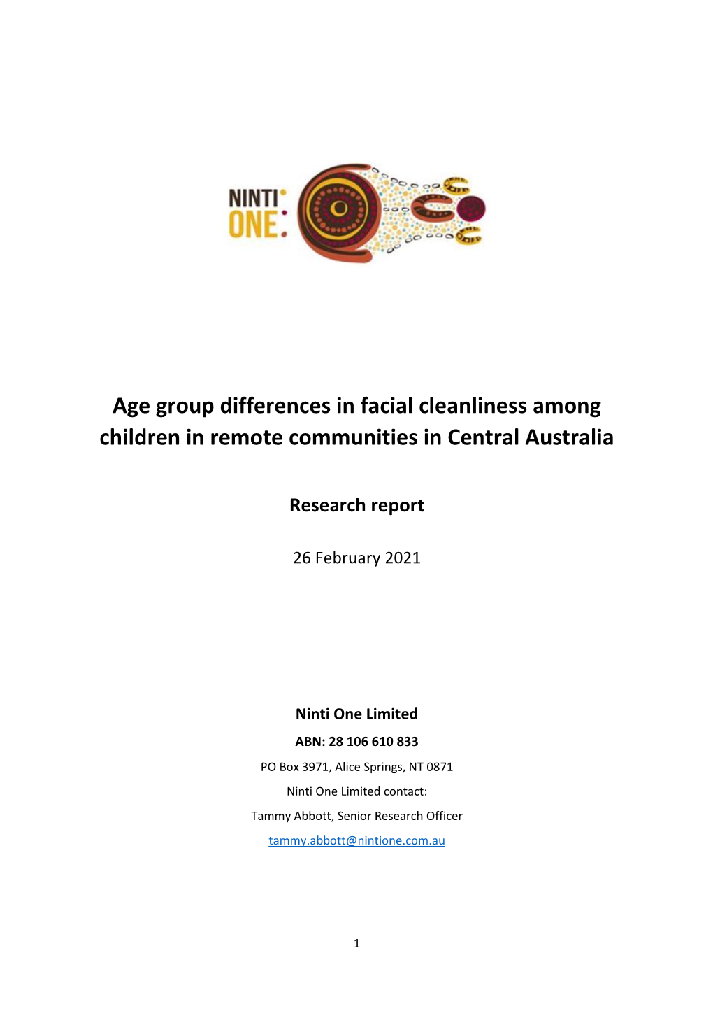 Age Group Differences in Facial Cleanliness Among Children in Remote Communities in Central Australia